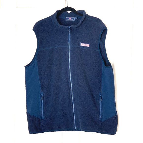 VINEYARD VINES Men s Fleece Full Zip Vest Navy Pockets - Picture 1 of 10